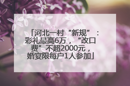 河北一村“新规”：彩礼最高6万，“改口费”不超2000元，婚宴限每户1人参加
