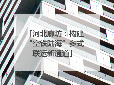 河北廊坊：构建“空铁陆海”多式联运新通道